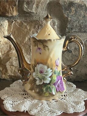 Vintage Lefton China "Heritage Brown Floral" Coffee/Tea Pot